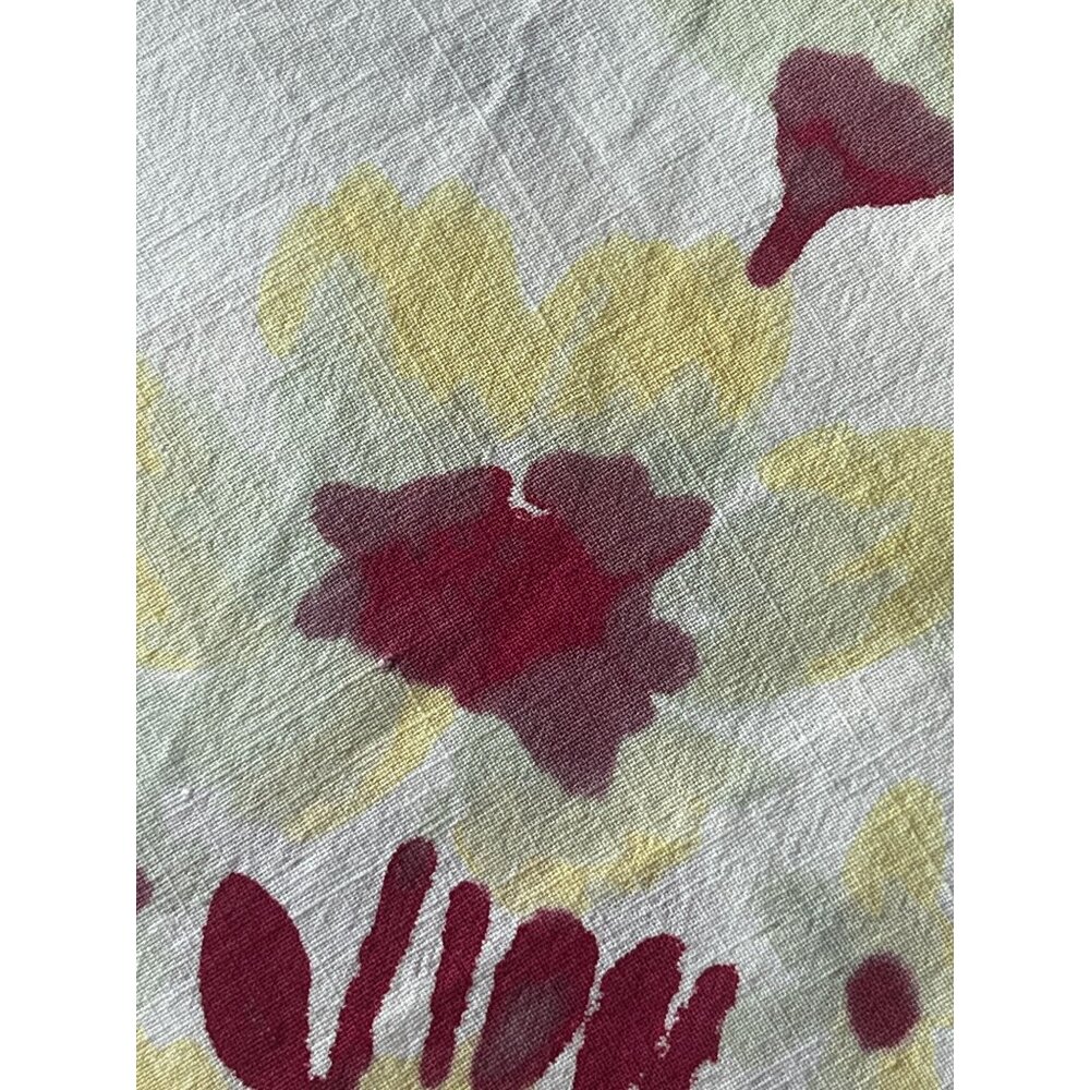 Vintage Floral Tablecloth 37.25" X 33.5" Red & Yellow On White Cotton MCM GUC - Picture 11 of 12
